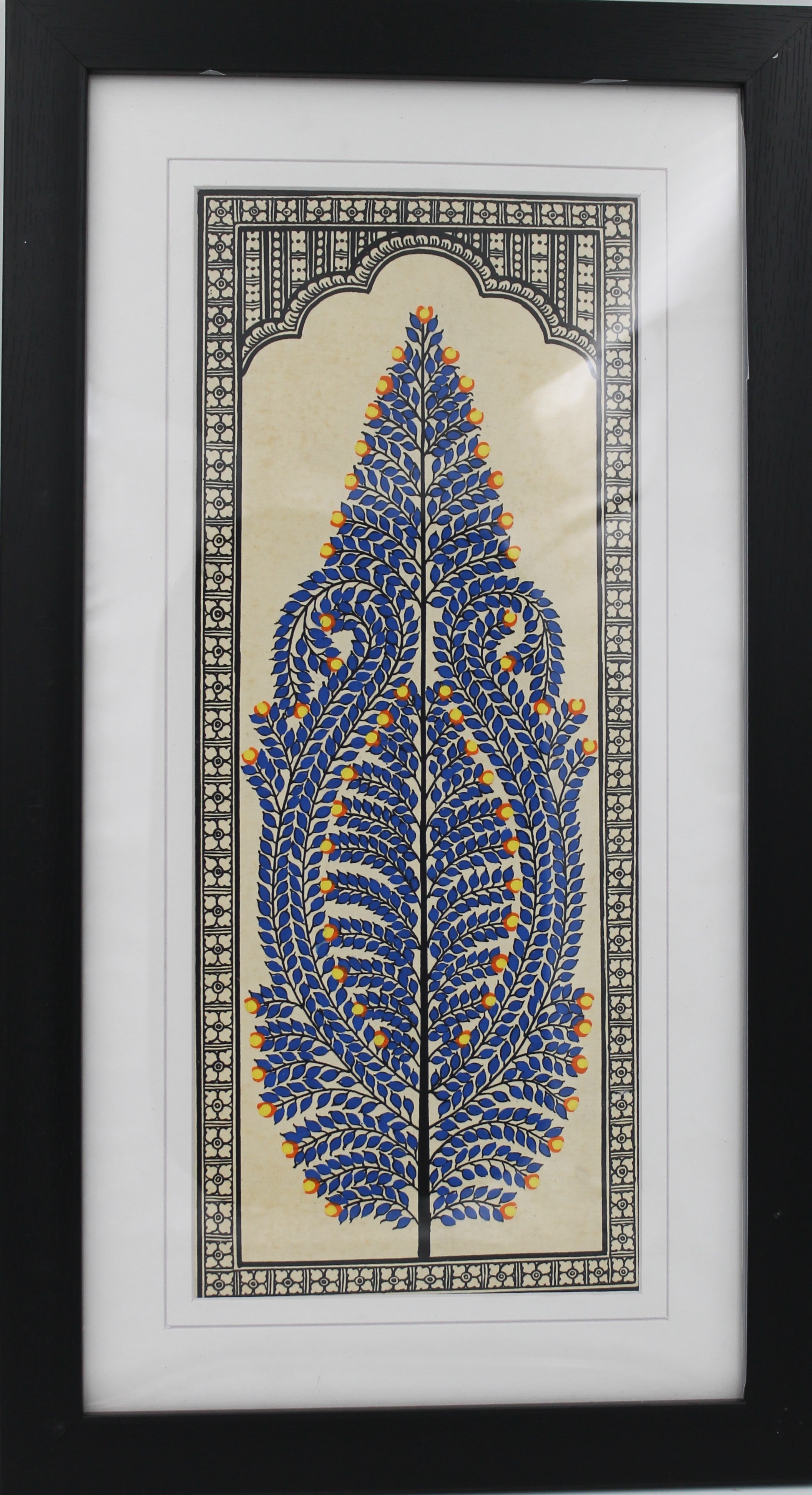 Framed Pattachitra Paintings – Tree of Life painted on Tussar silk with minimalistic design | Handmade and Timeless